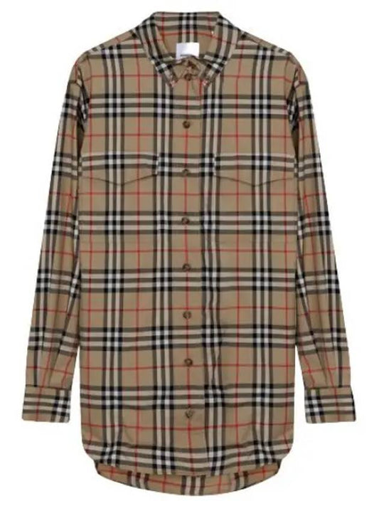 Vintage Check Stretch Cotton Oversized Shirt Women - BURBERRY - BALAAN 1