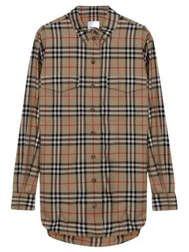 Vintage Check Stretch Cotton Oversized Shirt - BURBERRY - BALAAN 1