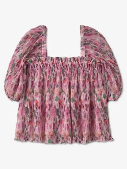 Pleated Georgette Puff Sleeve Smock Blouse Pink - GANNI - BALAAN 2