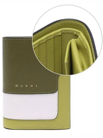 Saffiano Leather Color Block Half Wallet Olive - MARNI - BALAAN 2