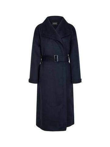 8th Anniversary Last Armani 9 7 8 Women s Wool Blend Big Collar Belted Coat Navy - EMPORIO ARMANI - BALAAN 1