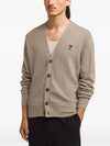 Red Heart Logo Merino Wool Cardigan Beige - AMI - BALAAN 5