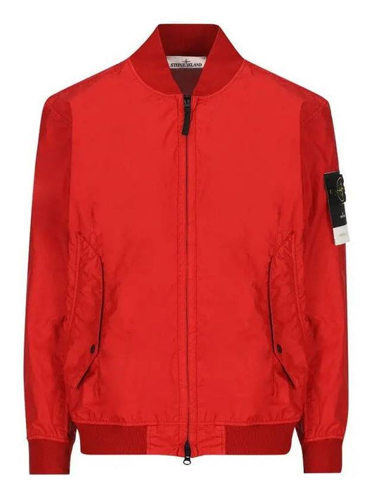 Men's Wappen Patch Zip-Up Bomber Jacket Red - STONE ISLAND - BALAAN 2