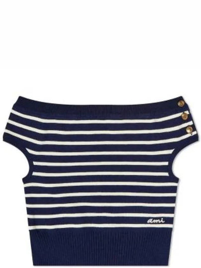 Logo striped off shoulder sleeveless knit navy white FTP011KN0003492 964289 - AMI - BALAAN 1