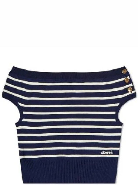 Sailor Stripe Off-Shoulder Knit Top Blue - AMI - BALAAN 2