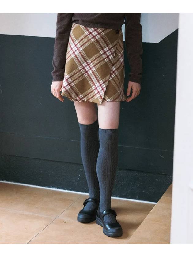 Redel Check Wool Wrap A-Line Skirt Camel - LETTER FROM MOON - BALAAN 3