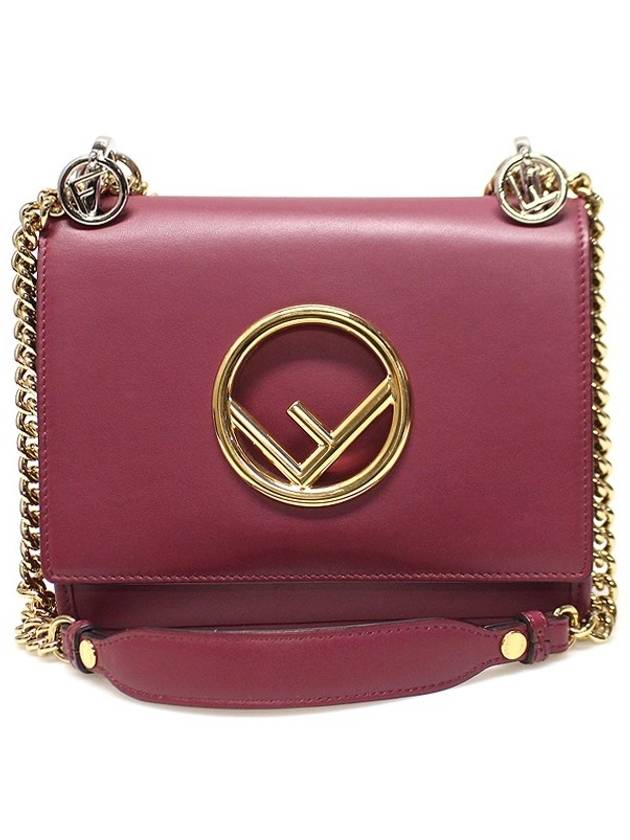 Fendi 8BT286 Black Cherry Calfskin Khan Eye F Small Gold Chain Shoulder Bag - FENDI - BALAAN 1