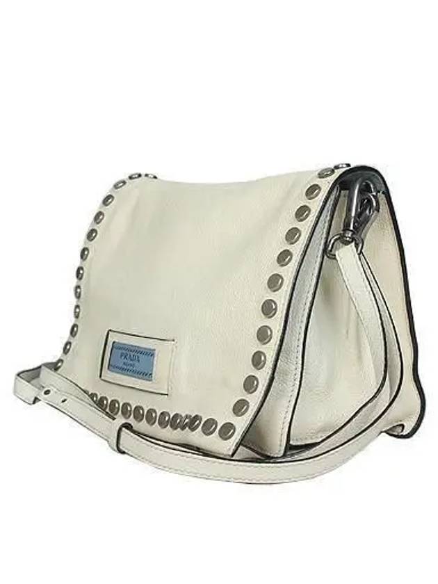 1BD082 White Color GLACE CALF Stud Etiquette Shoulder Bag - PRADA - BALAAN 3