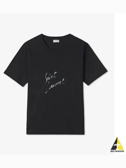 Painting Print Logo Short Sleeve T-Shirt Black - SAINT LAURENT - BALAAN 2