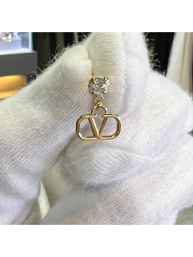 Metal Swarovski Crystal V Logo Earrings Gold White - VALENTINO - BALAAN 4