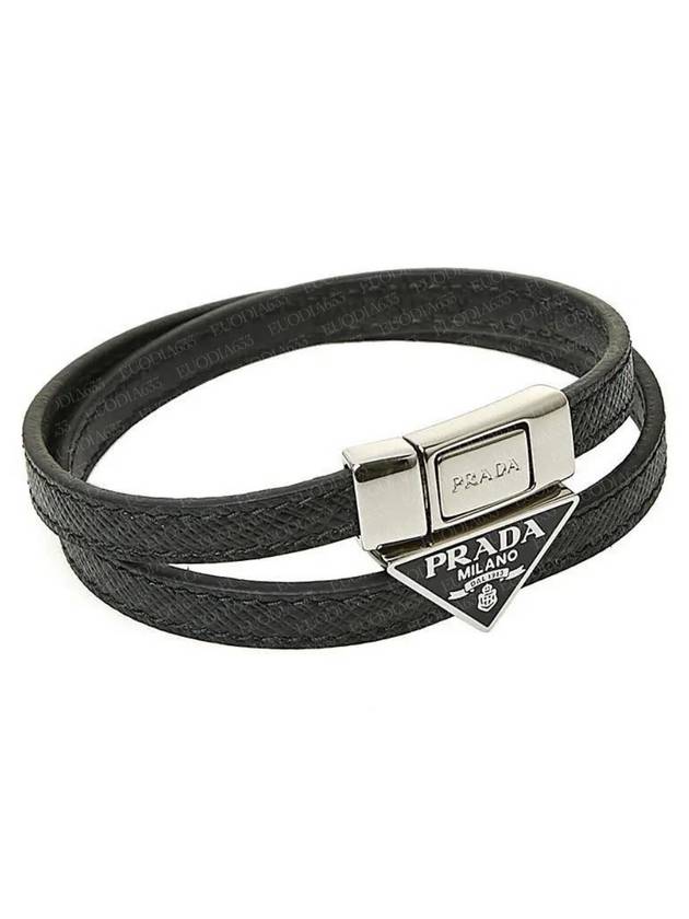 Triangle Logo Saffiano Logo Bracelet Black - PRADA - BALAAN 4