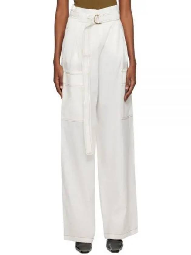 Slogan Belt Linen Wide Pants White - MAX MARA - BALAAN 2