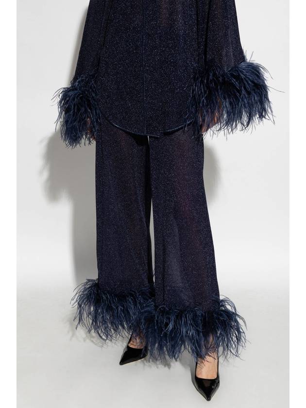 Oseree Trousers With Ostrich Feathers, Women's, Navy Blue - OSEREE - BALAAN 3