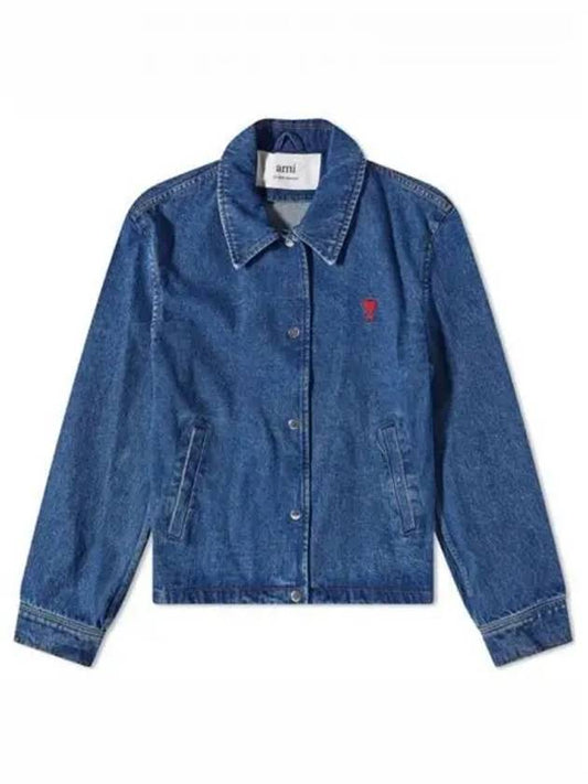 Heart Logo Denim Jacket Blue - AMI - BALAAN 2