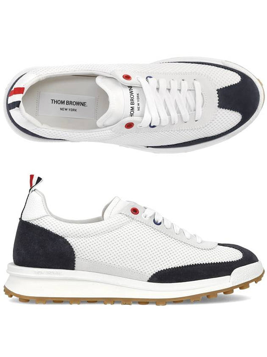 Fine Kid Suede Tech Runner Sneaker Navy - THOM BROWNE - BALAAN.