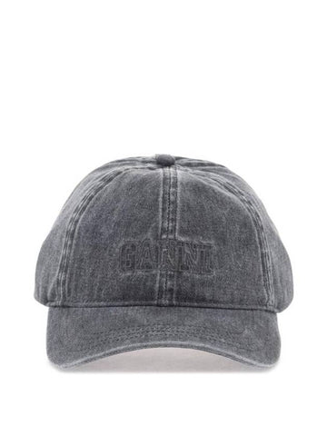 Denim Embroidered Logo Ball Cap Grey - GANNI - BALAAN 1