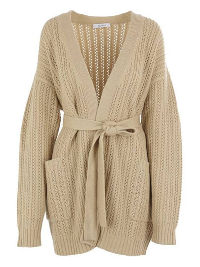 Belted long sleeve cardigan beige - MAX MARA - BALAAN 2