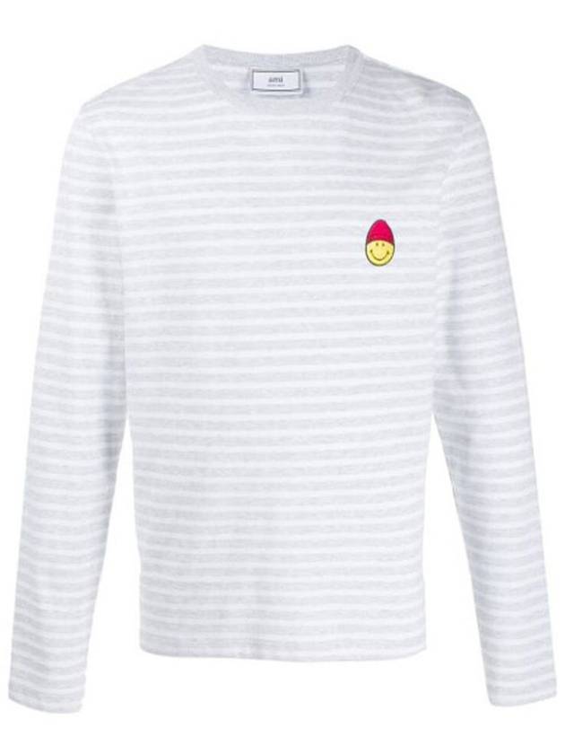 New Smiley Patch Striped Long-Sleeved T-Shirt White - AMI - BALAAN 1