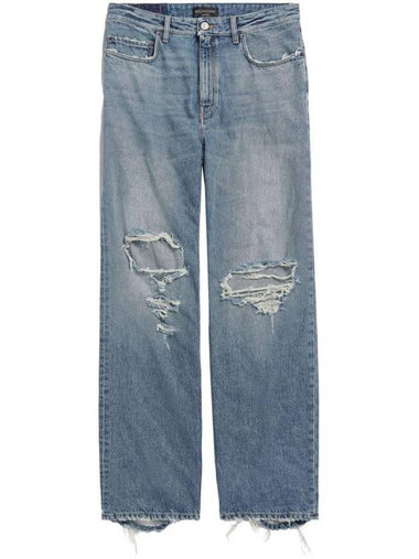 Distressed Denim Straight Jeans Blue - BALENCIAGA - BALAAN 1