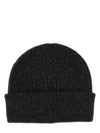 Logo Label Rib Knit Wool Beanie Dark Grey - GANNI - BALAAN 3