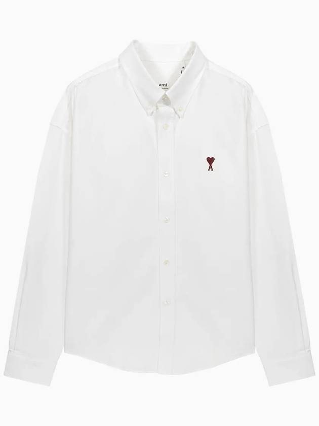 Button Down Boxy Fit Oxford Long Sleeve Shirt Natural White - AMI - BALAAN 6