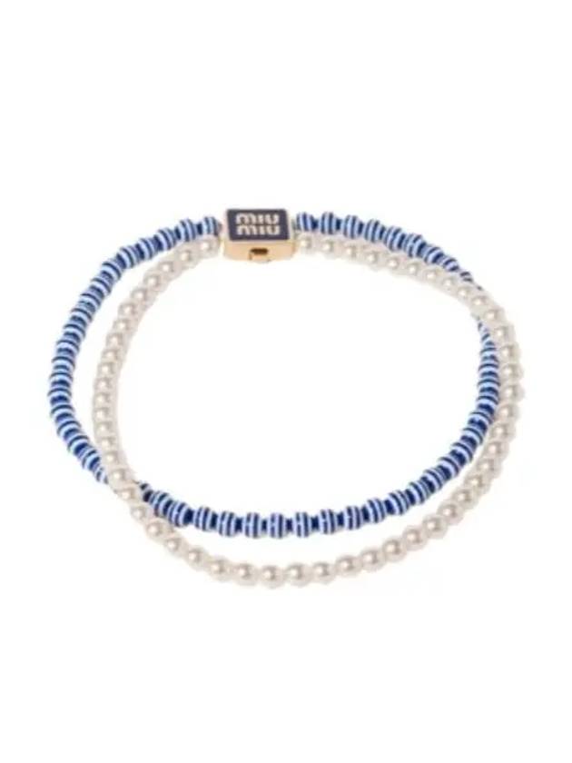 Metal Faux Pearl Choker Blue - MIU MIU - BALAAN 2