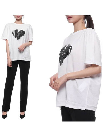 Heart Print Short Sleeve T-Shirt White - SAINT LAURENT - BALAAN 2