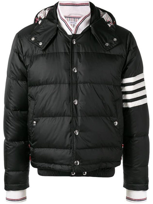 Downfilled Nylon 4-Bar Bomber Padding Black - THOM BROWNE - BALAAN.