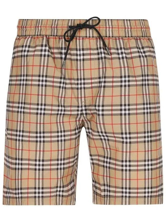 Men's Small Scale Check Drawstring Swim Shorts Beige - BURBERRY - BALAAN 2