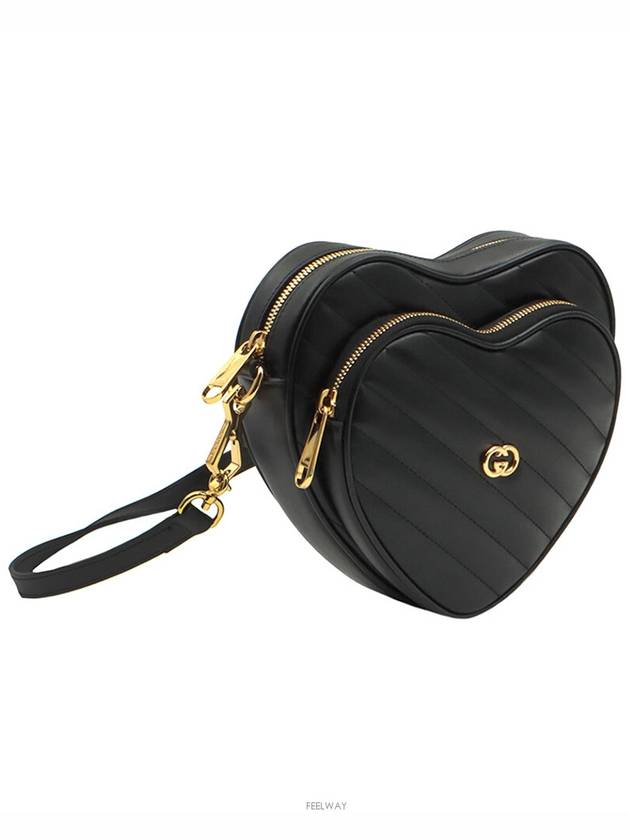 Black matelass chevron gold interlocking G mini heart shoulder bag 751628 - GUCCI - BALAAN 4