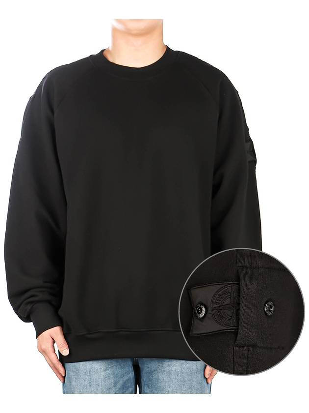 Shadow Logo Crew Neck Cotton Sweatshirt Black - STONE ISLAND - BALAAN 2