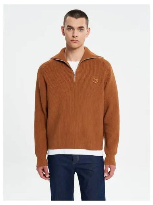 Men s Bold Foxhead Patch Half Zip up Wrinkled Sweatshirt Jumper Tobacco Domestic Products - MAISON KITSUNE - BALAAN 1