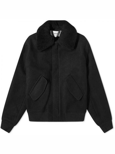 Shearling Collar Wool Zip-Up Jacket Black - AMI - BALAAN 2