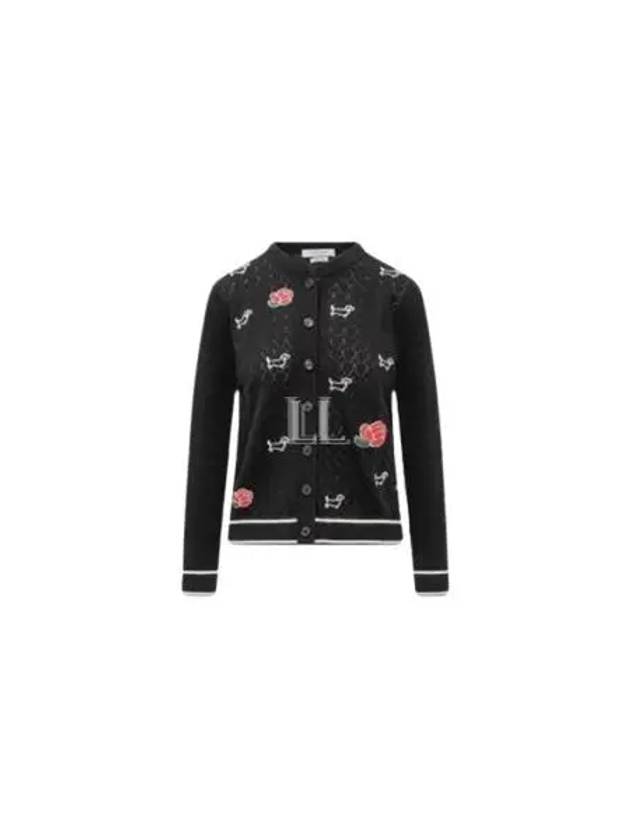 Hector Rose Embroidered Wool Cardigan Black - THOM BROWNE - BALAAN 2