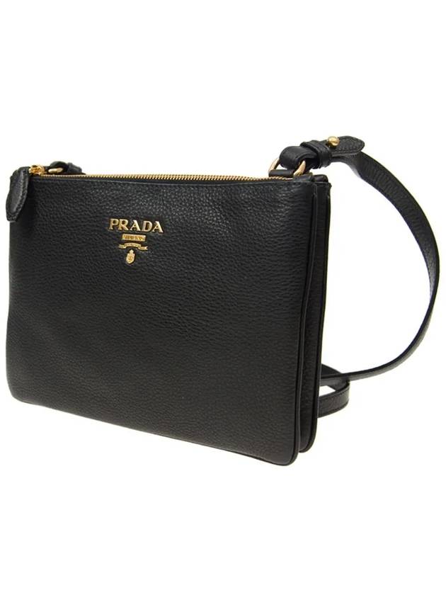 Gold logo Vitello cross bag black - PRADA - BALAAN 4