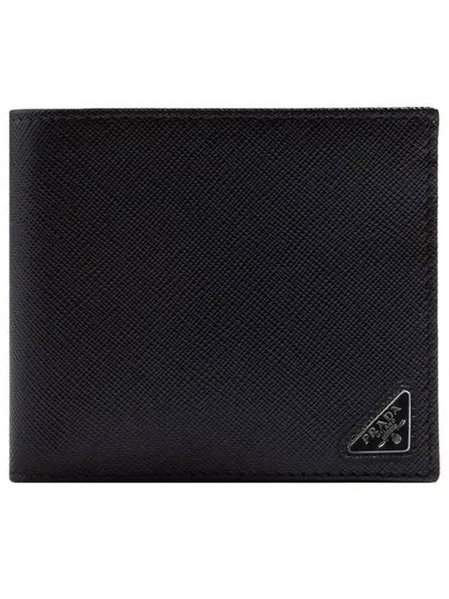 Triangle Logo Saffiano Half Wallet Black - PRADA - BALAAN 2