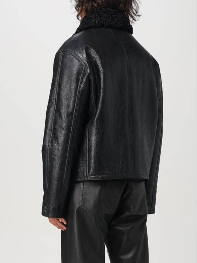 Shearling Collar Leather Jacket Black - ACNE STUDIOS - BALAAN 4