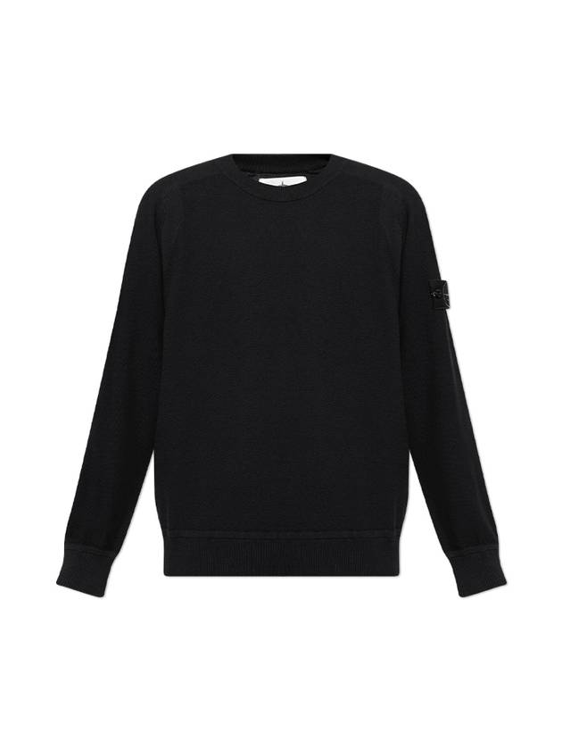 Logo Patch Crew Neck Knit Top Black - STONE ISLAND - BALAAN 2