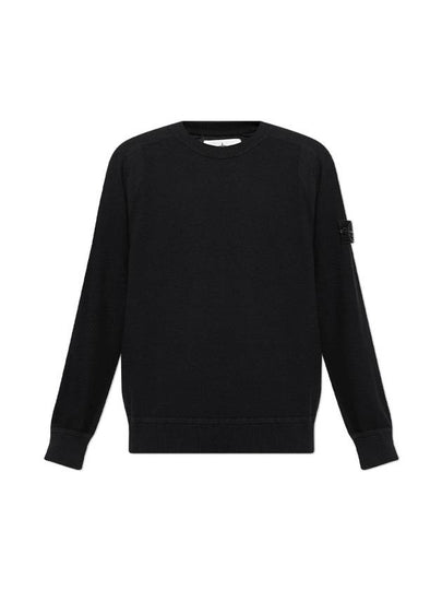 Logo Patch Crew Neck Knit Top Black - STONE ISLAND - BALAAN 2