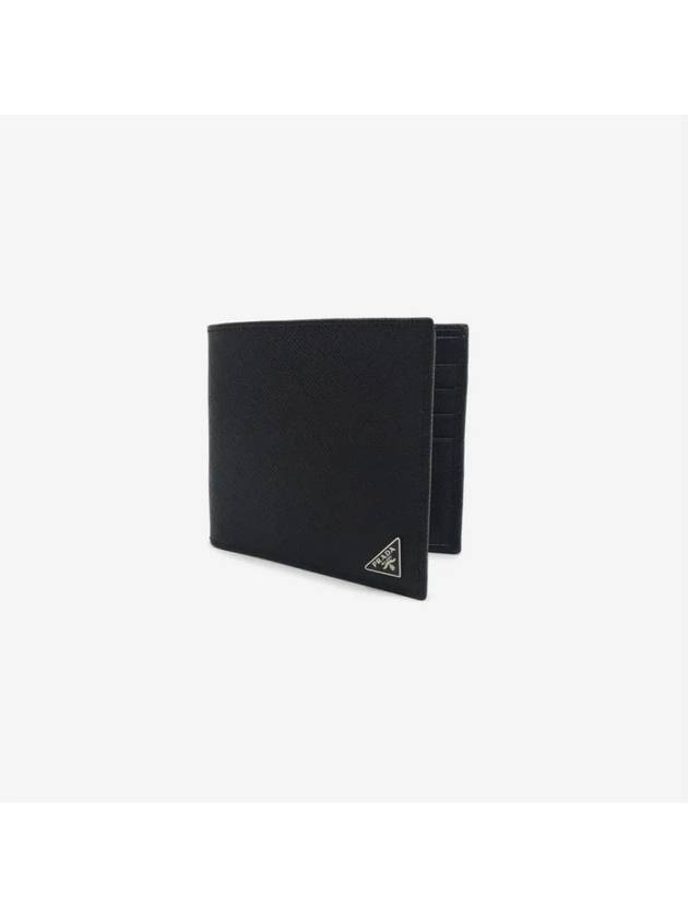 Triangle Logo Saffiano Half Wallet Black - PRADA - BALAAN 3