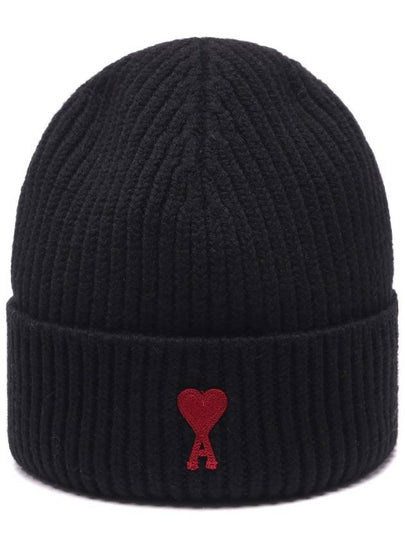 Heart Logo Wool Beanie Black - AMI - BALAAN 2