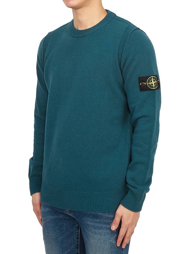 Logo Patch Crew Neck Wool Knit Top Green - STONE ISLAND - BALAAN 3