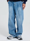 Two Tuck Wide Denim Pants Light Blue - DE GRAND MATIN - BALAAN 1