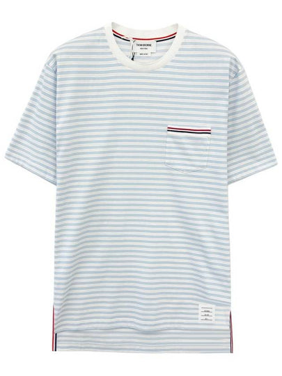 Striped Jersey Pocket Short Sleeve T-Shirt Light Blue White - THOM BROWNE - BALAAN 2