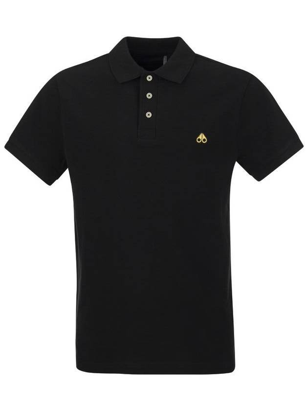 Men's Logo Patch Short Sleeve Polo Shirt Black - MOOSE KNUCKLES - BALAAN 1