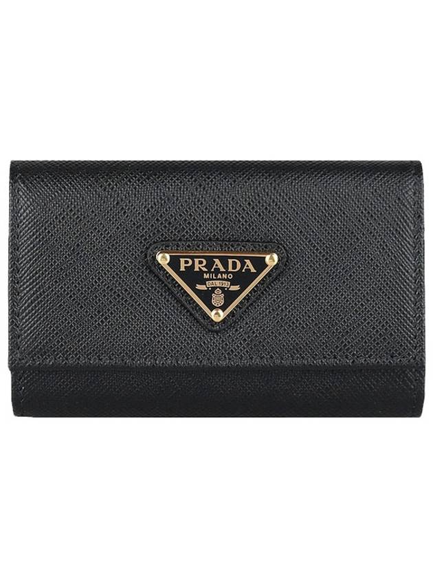 Saffiano Triangle Logo Key Holder Black - PRADA - BALAAN 2