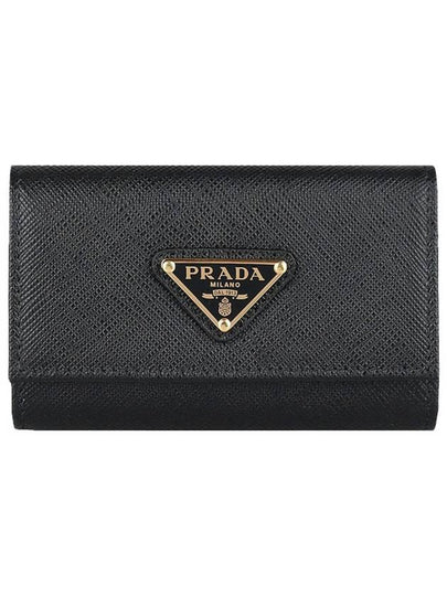 Saffiano Triangle Logo Key Holder Black - PRADA - BALAAN 2