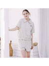 Women Hank Logo Half Zip-up Tee Shorts Set-up Oatmeal - MACASITE - BALAAN 4