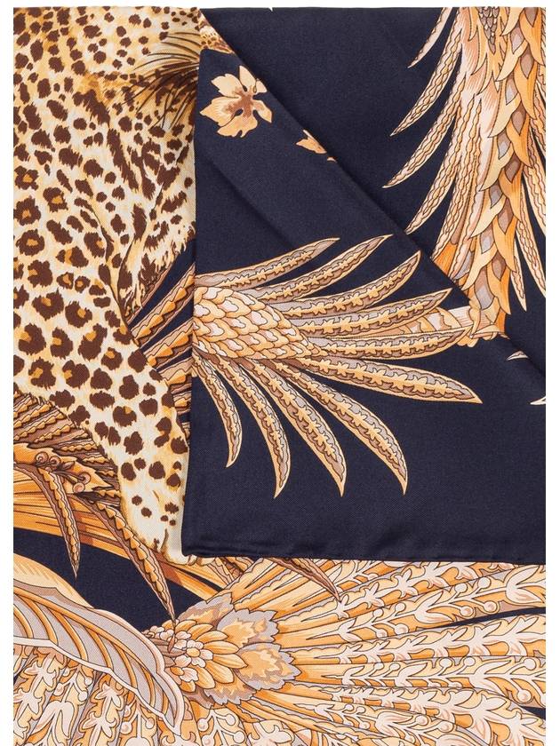 FERRAGAMO Silk Scarf With Print, Women's, Navy Blue - SALVATORE FERRAGAMO - BALAAN 4