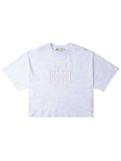 Embossed Logo Short Sleeve T-Shirt White - TORY BURCH - BALAAN 2